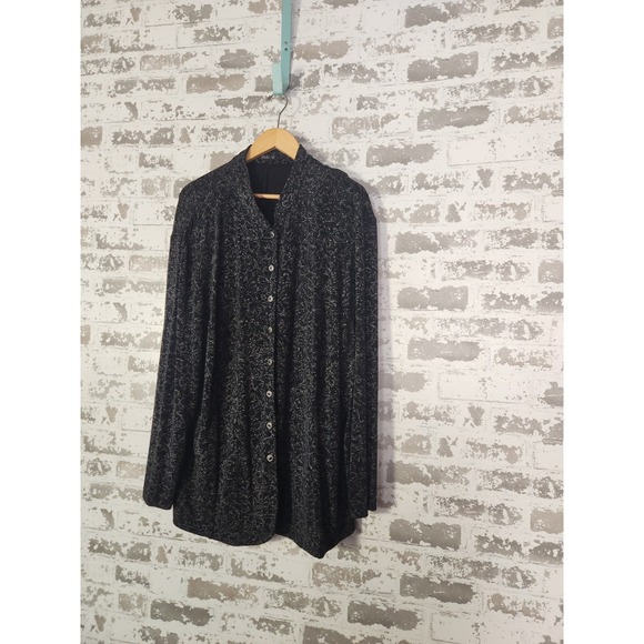 Vikki Vi Cardigan Jacket Size 2X Black Abstract Slinky Knit Textured Layering - Picture 5 of 16